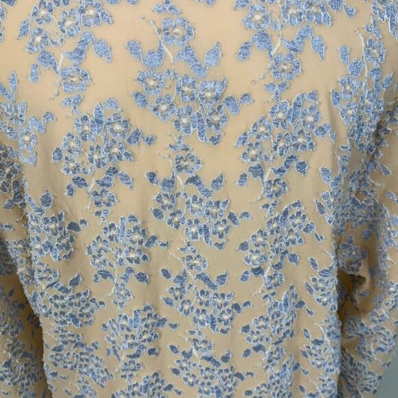 Soft Surroundings Women's Med Top Blue Cream Floral Lace Long Sleeve - Picture 7 of 9